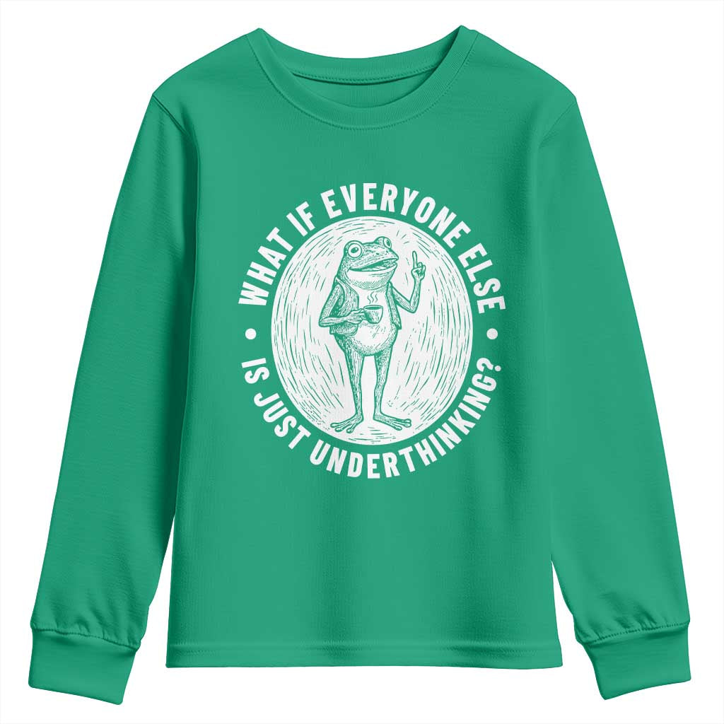 Funny Vintage Relaxed Frog Drinking Coffee Meme Youth Sweatshirt Wish I Lacked Critical Thinking Skills You All Seem So Happy