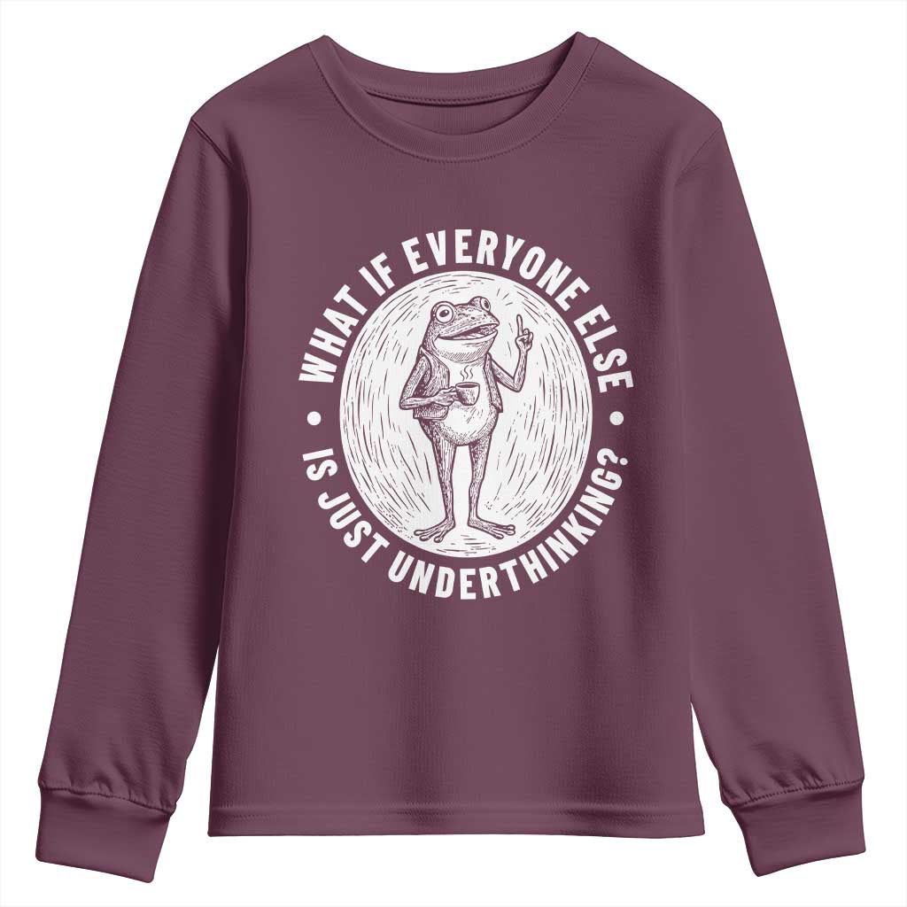 Funny Vintage Relaxed Frog Drinking Coffee Meme Youth Sweatshirt Wish I Lacked Critical Thinking Skills You All Seem So Happy