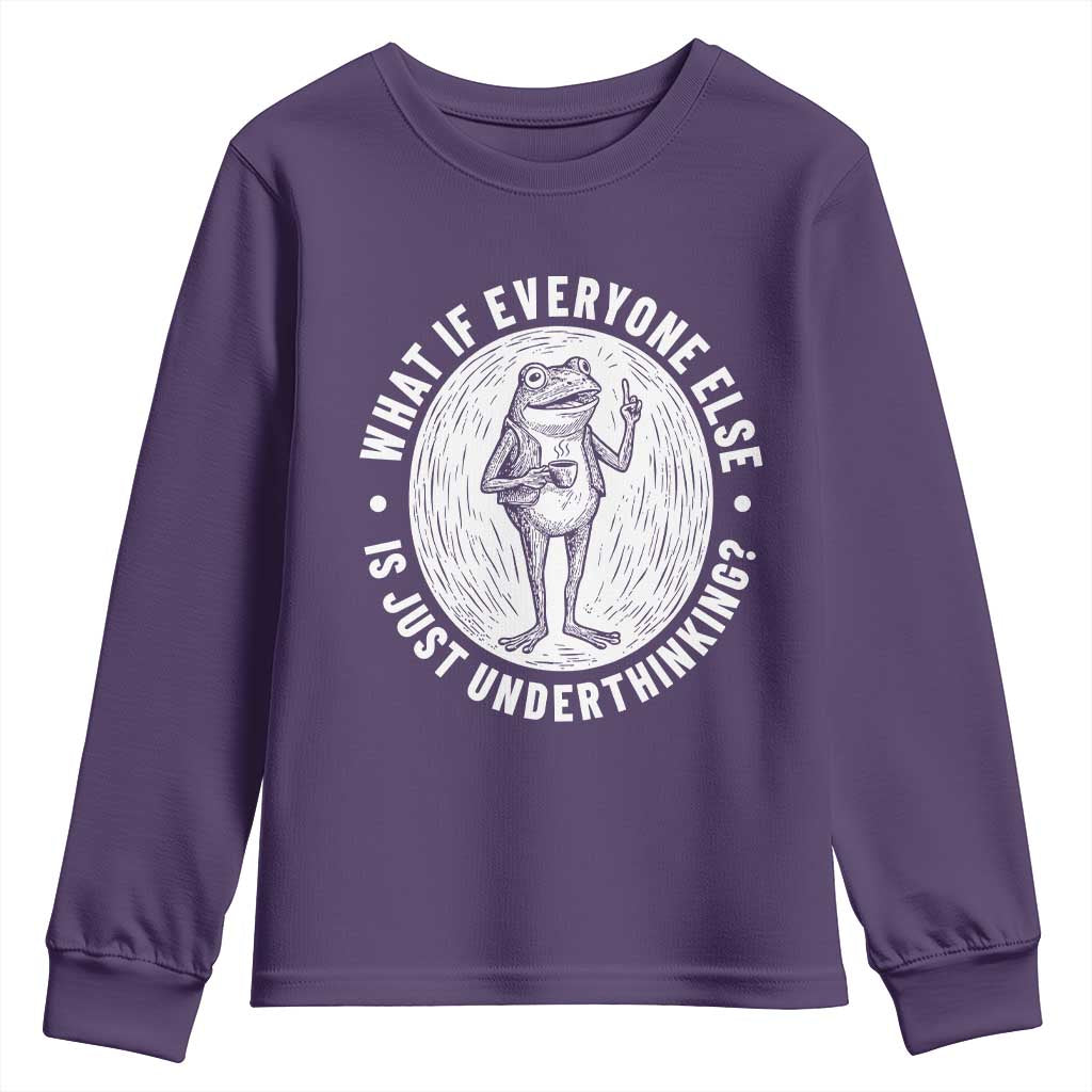 Funny Vintage Relaxed Frog Drinking Coffee Meme Youth Sweatshirt Wish I Lacked Critical Thinking Skills You All Seem So Happy