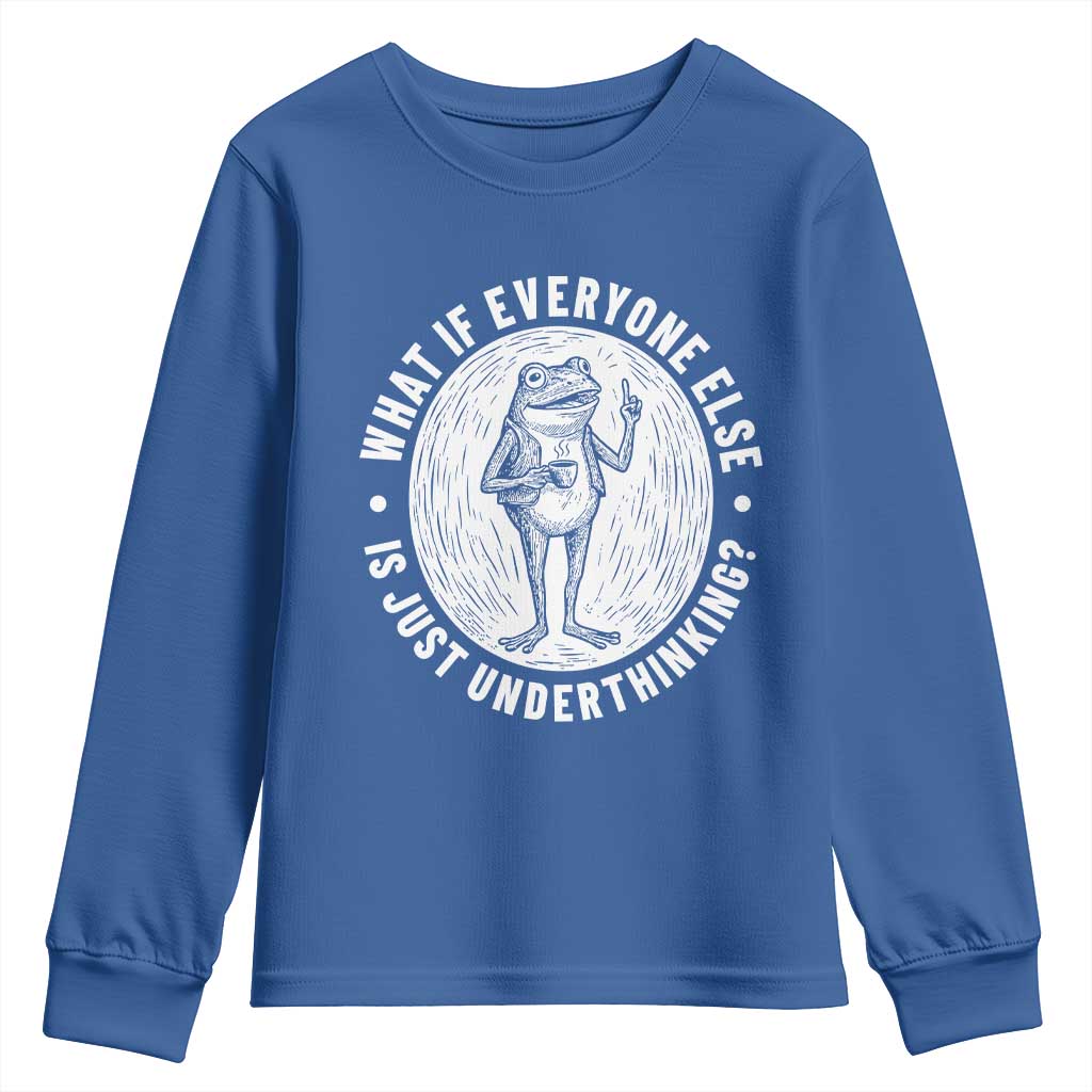 Funny Vintage Relaxed Frog Drinking Coffee Meme Youth Sweatshirt Wish I Lacked Critical Thinking Skills You All Seem So Happy