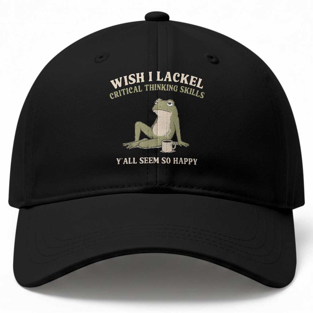 Funny Overthinking Frog Drinking Coffee Meme Baseball Cap What If Everyone Else Is Just Underthinking