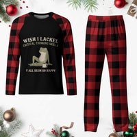 Funny Overthinking Frog Drinking Coffee Meme Plaid Pajama Set What If Everyone Else Is Just Underthinking