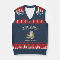 Funny Overthinking Frog Drinking Coffee Meme V-Neck Knit Sweater Vest What If Everyone Else Is Just Underthinking
