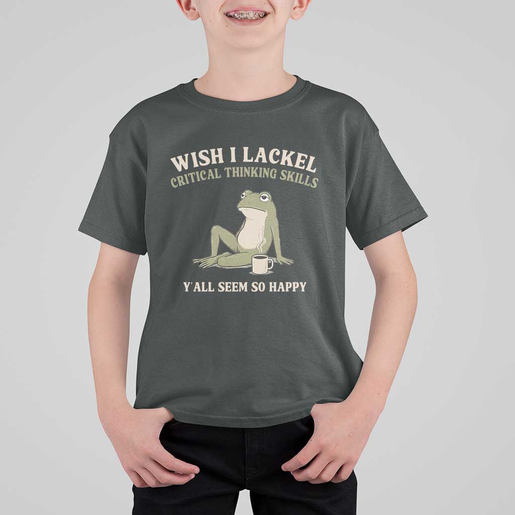 Funny Overthinking Frog Drinking Coffee Meme T Shirt For Kid What If Everyone Else Is Just Underthinking
