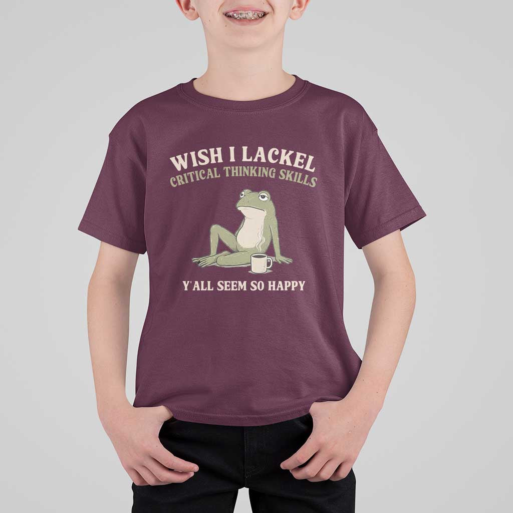 Funny Overthinking Frog Drinking Coffee Meme T Shirt For Kid What If Everyone Else Is Just Underthinking