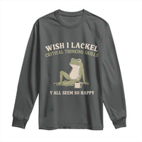 Funny Overthinking Frog Drinking Coffee Meme Long Sleeve Shirt What If Everyone Else Is Just Underthinking