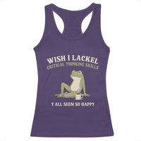 Funny Overthinking Frog Drinking Coffee Meme Racerback Tank Top What If Everyone Else Is Just Underthinking