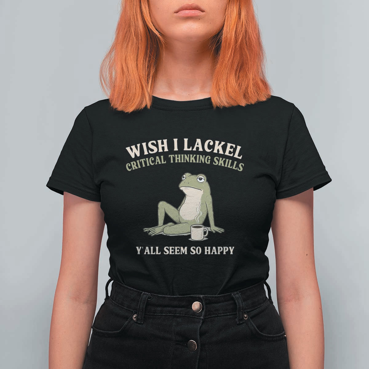 Funny Overthinking Frog Drinking Coffee Meme T Shirt For Women What If Everyone Else Is Just Underthinking