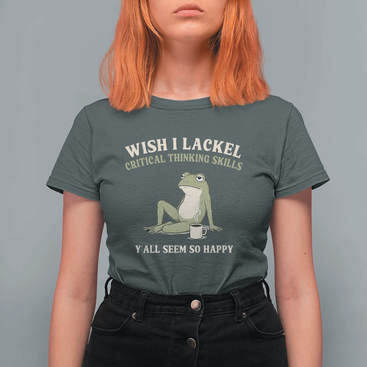 Funny Overthinking Frog Drinking Coffee Meme T Shirt For Women What If Everyone Else Is Just Underthinking