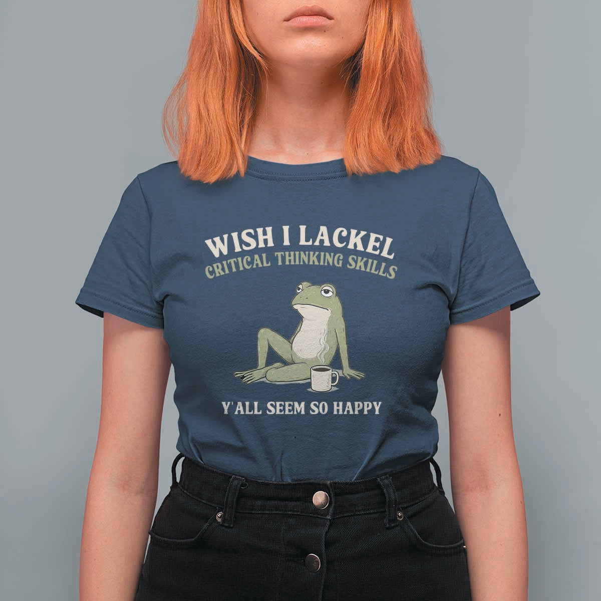 Funny Overthinking Frog Drinking Coffee Meme T Shirt For Women What If Everyone Else Is Just Underthinking