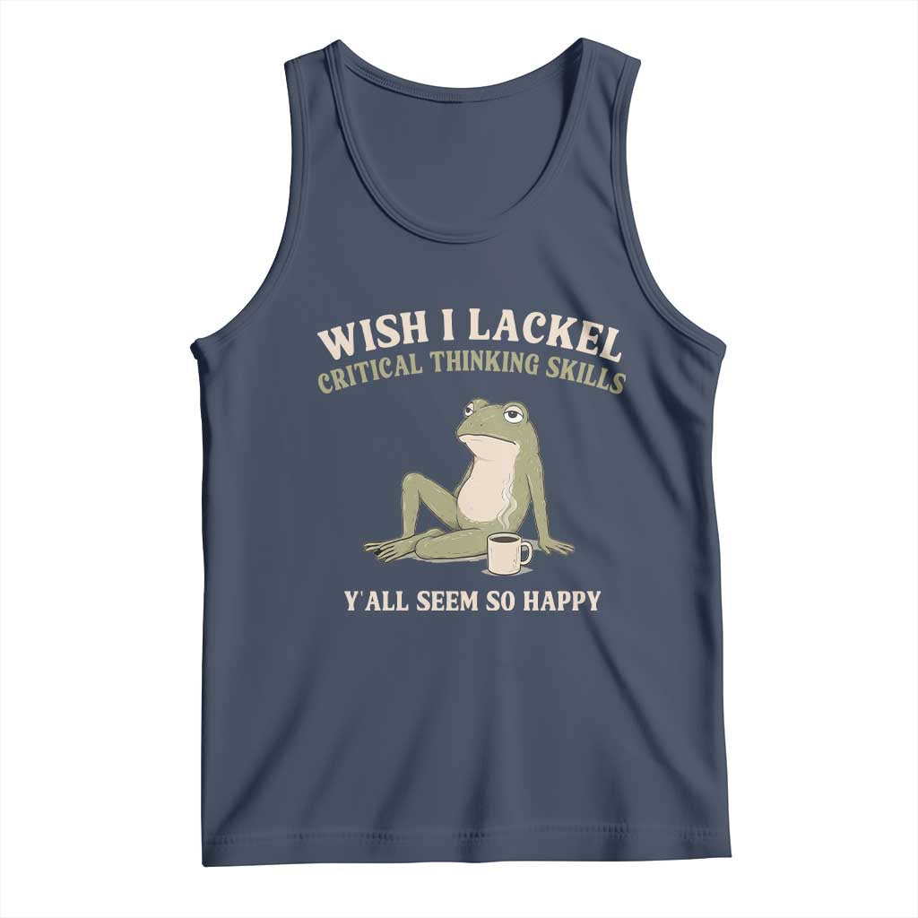 Funny Overthinking Frog Drinking Coffee Meme Tank Top What If Everyone Else Is Just Underthinking