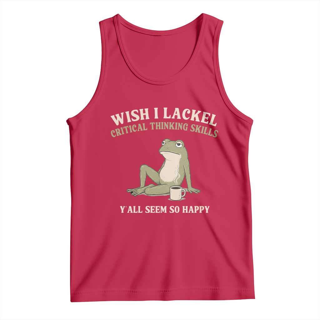 Funny Overthinking Frog Drinking Coffee Meme Tank Top What If Everyone Else Is Just Underthinking