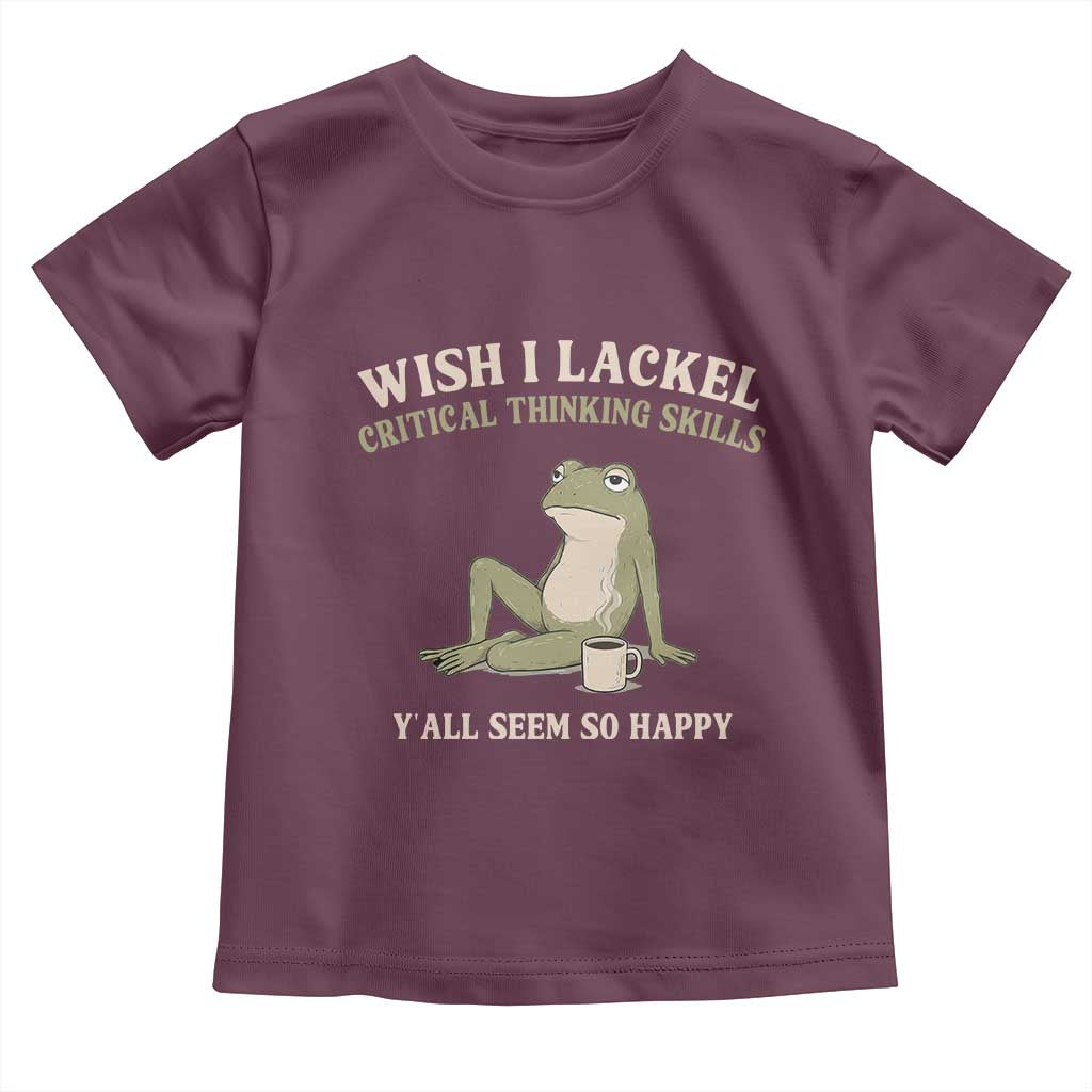 Funny Overthinking Frog Drinking Coffee Meme Toddler T Shirt What If Everyone Else Is Just Underthinking