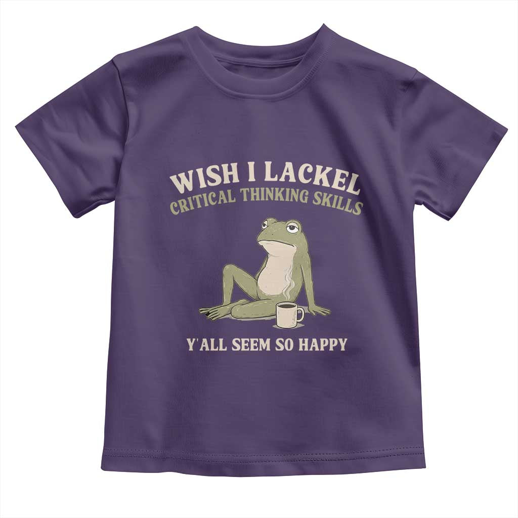 Funny Overthinking Frog Drinking Coffee Meme Toddler T Shirt What If Everyone Else Is Just Underthinking