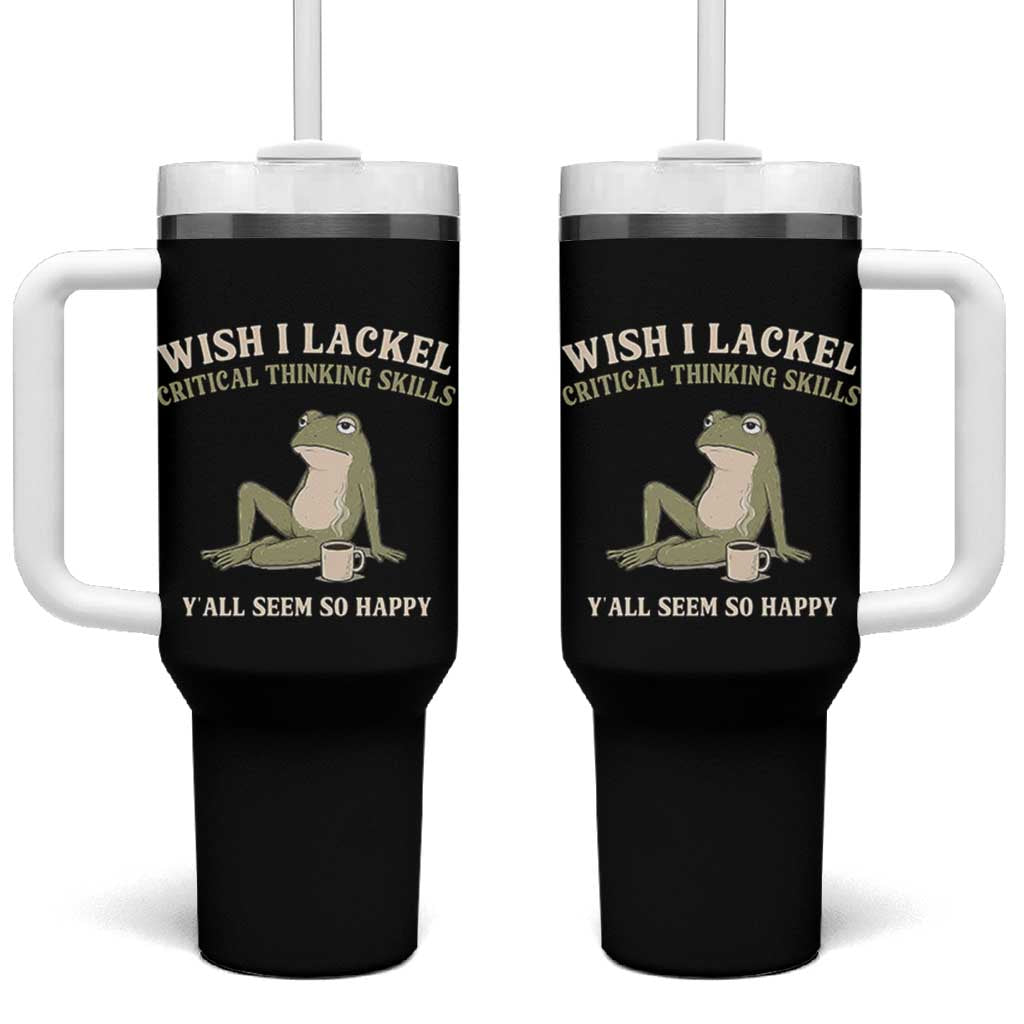 Funny Overthinking Frog Drinking Coffee Meme Tumbler With Handle What If Everyone Else Is Just Underthinking