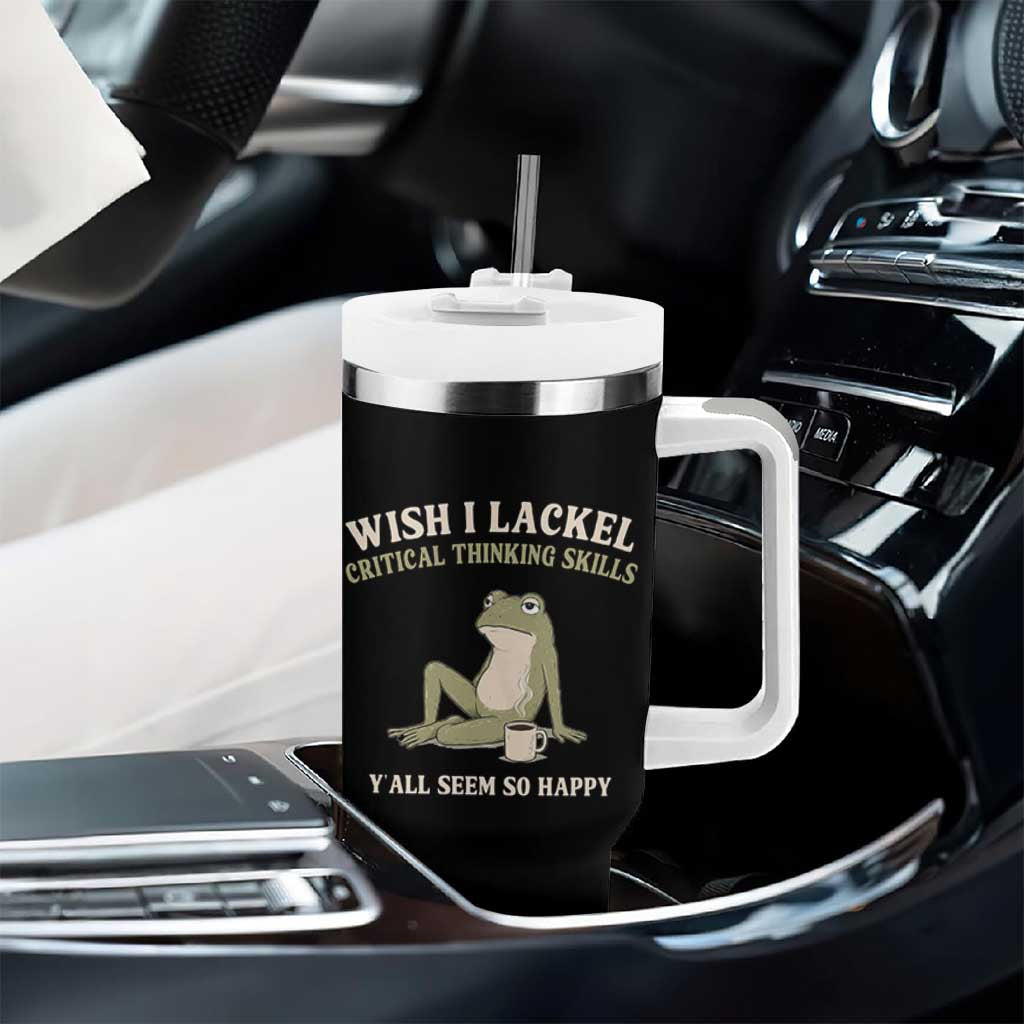 Funny Overthinking Frog Drinking Coffee Meme Tumbler With Handle What If Everyone Else Is Just Underthinking