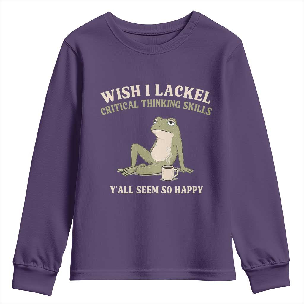 Funny Overthinking Frog Drinking Coffee Meme Youth Sweatshirt What If Everyone Else Is Just Underthinking