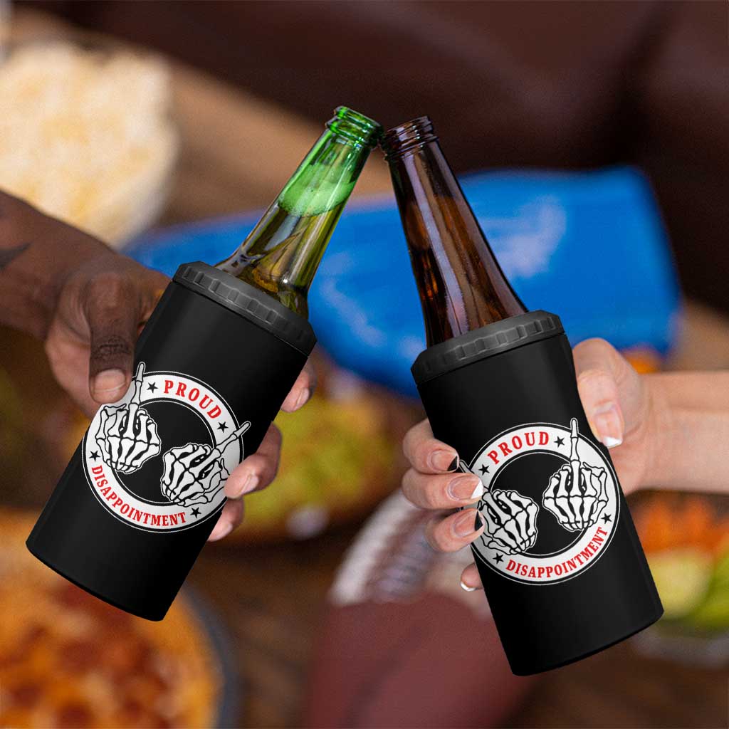 Proud Disappointment Skeleton Middle Finger 4 in 1 Can Cooler Tumbler Edgy Sarcastic Rebel Attitude Family Black Sheep Humor