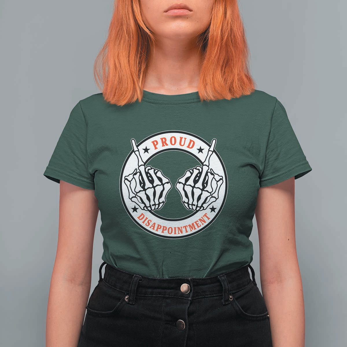 Proud Disappointment Skeleton Middle Finger T Shirt For Women Edgy Sarcastic Rebel Attitude Family Black Sheep Humor