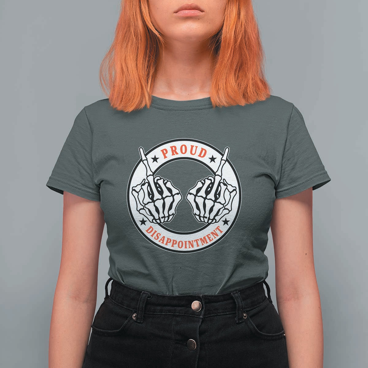 Proud Disappointment Skeleton Middle Finger T Shirt For Women Edgy Sarcastic Rebel Attitude Family Black Sheep Humor