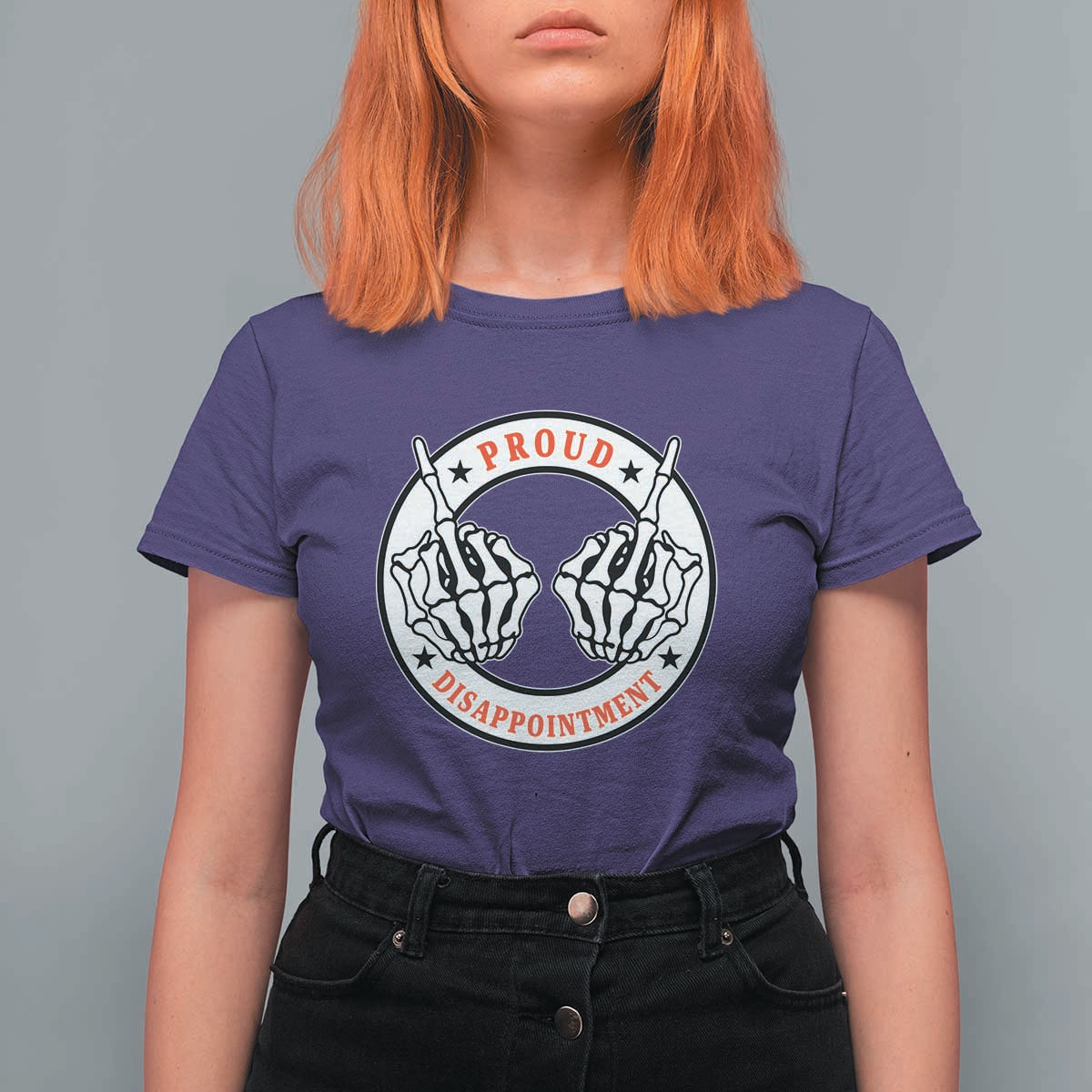 Proud Disappointment Skeleton Middle Finger T Shirt For Women Edgy Sarcastic Rebel Attitude Family Black Sheep Humor