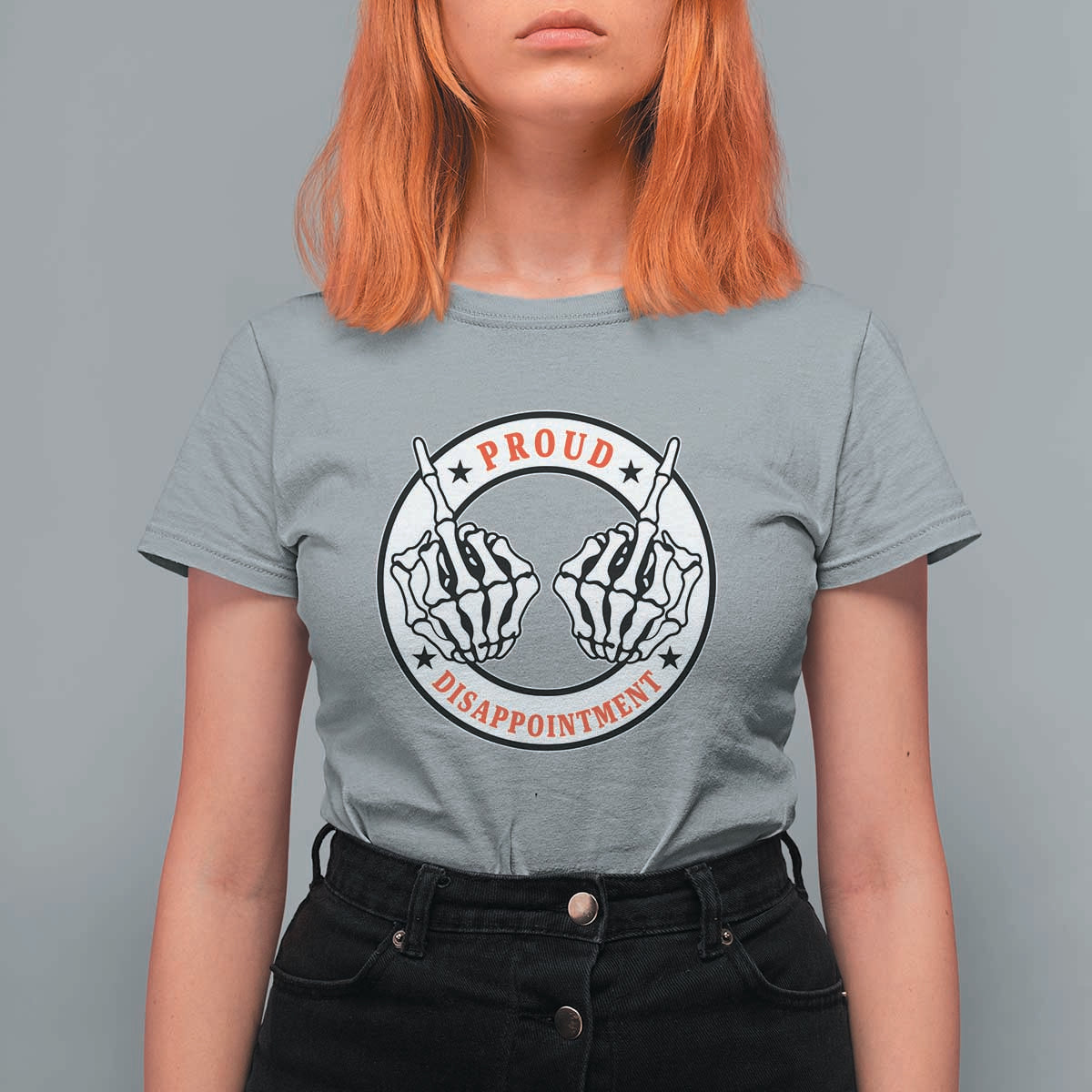 Proud Disappointment Skeleton Middle Finger T Shirt For Women Edgy Sarcastic Rebel Attitude Family Black Sheep Humor