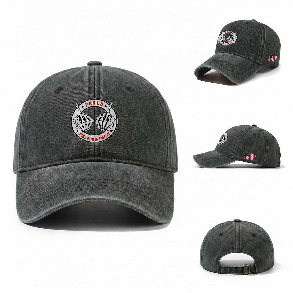Proud Disappointment Skeleton Middle Finger Washed Cotton Baseball Cap Edgy Sarcastic Rebel Attitude Family Black Sheep Humor