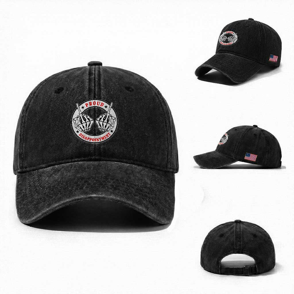 Proud Disappointment Skeleton Middle Finger Washed Cotton Baseball Cap Edgy Sarcastic Rebel Attitude Family Black Sheep Humor