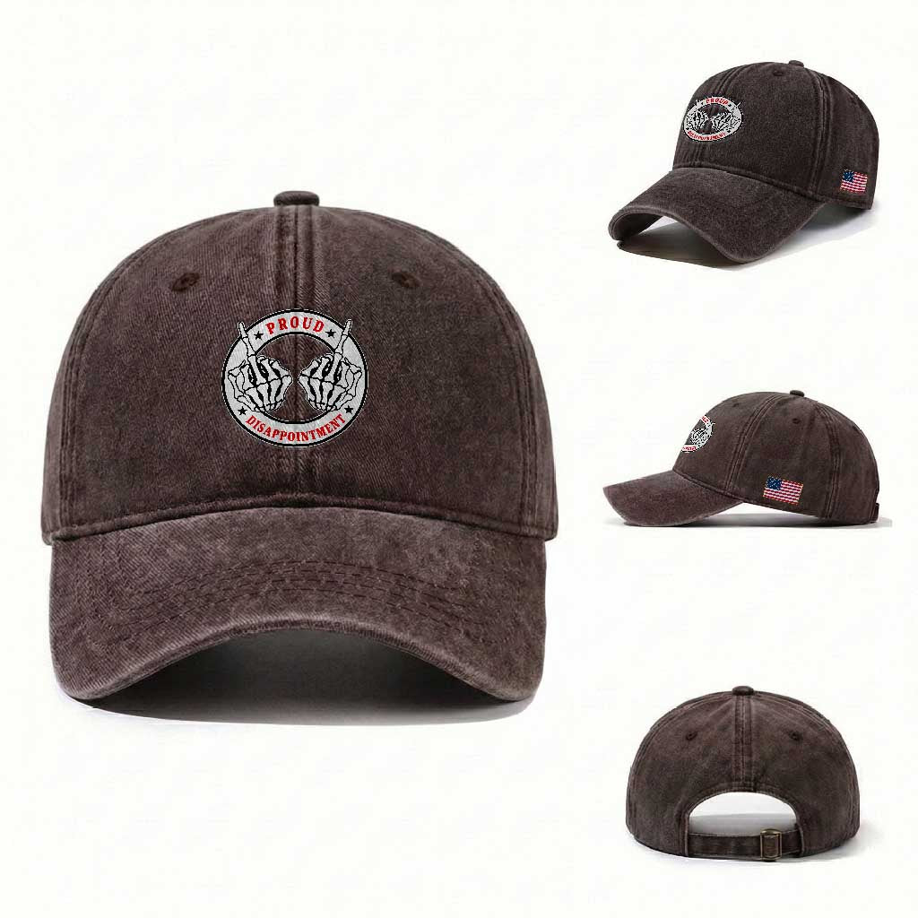 Proud Disappointment Skeleton Middle Finger Washed Cotton Baseball Cap Edgy Sarcastic Rebel Attitude Family Black Sheep Humor