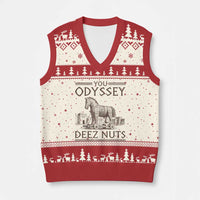 Funny Trojan Horse You Odyssey Deez Nuts V-Neck Knit Sweater Vest Offensive Adult Humor Greek Mythology Humor