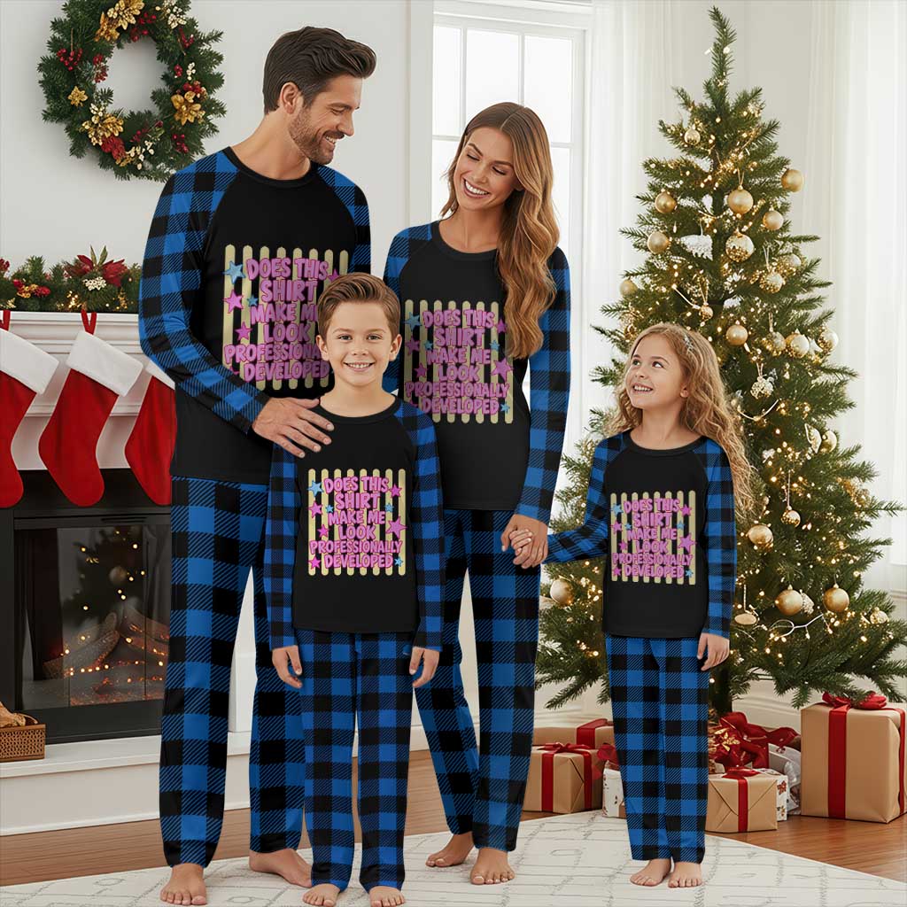 Does This Shirt Make Me Look Professionally Developed Plaid Pajama Set Y2K Retro Stars Funny Professional Development Workplace Humor