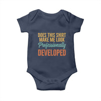 Does This Shirt Make Me Look Professionally Developed Baby Onesie Retro 70s Cursive Funny Professional Development Workplace Humor