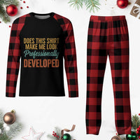 Does This Shirt Make Me Look Professionally Developed Plaid Pajama Set Retro 70s Cursive Funny Professional Development Workplace Humor