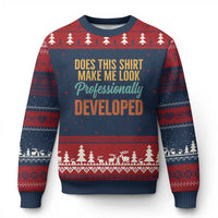 Does This Shirt Make Me Look Professionally Developed Ugly Christmas Sweater Retro 70s Cursive Funny Professional Development Workplace Humor