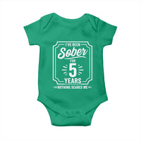 Funny 5 Year Sobriety Milestone Vintage Badge Baby Onesie I Have Been Sober For 5 Years Nothing Scares Me
