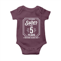 Funny 5 Year Sobriety Milestone Vintage Badge Baby Onesie I Have Been Sober For 5 Years Nothing Scares Me