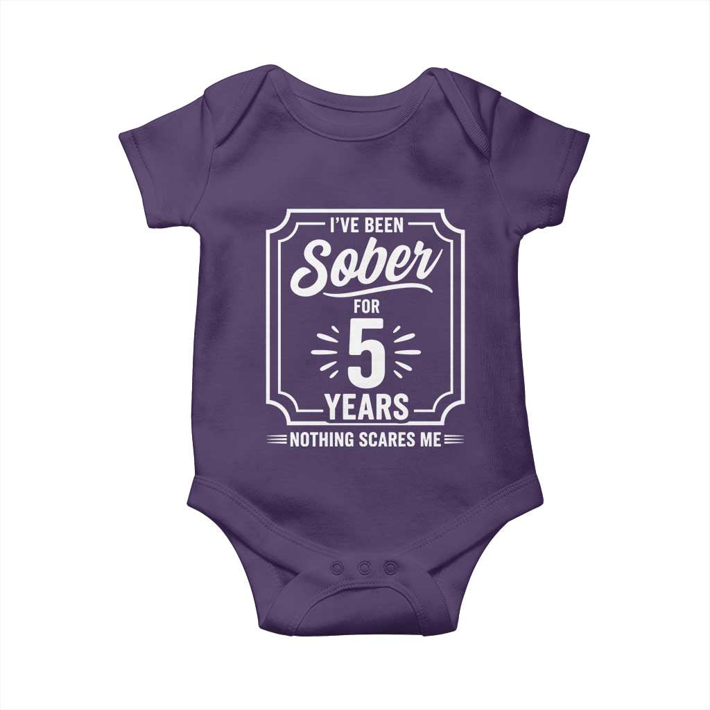 Funny 5 Year Sobriety Milestone Vintage Badge Baby Onesie I Have Been Sober For 5 Years Nothing Scares Me