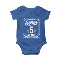 Funny 5 Year Sobriety Milestone Vintage Badge Baby Onesie I Have Been Sober For 5 Years Nothing Scares Me