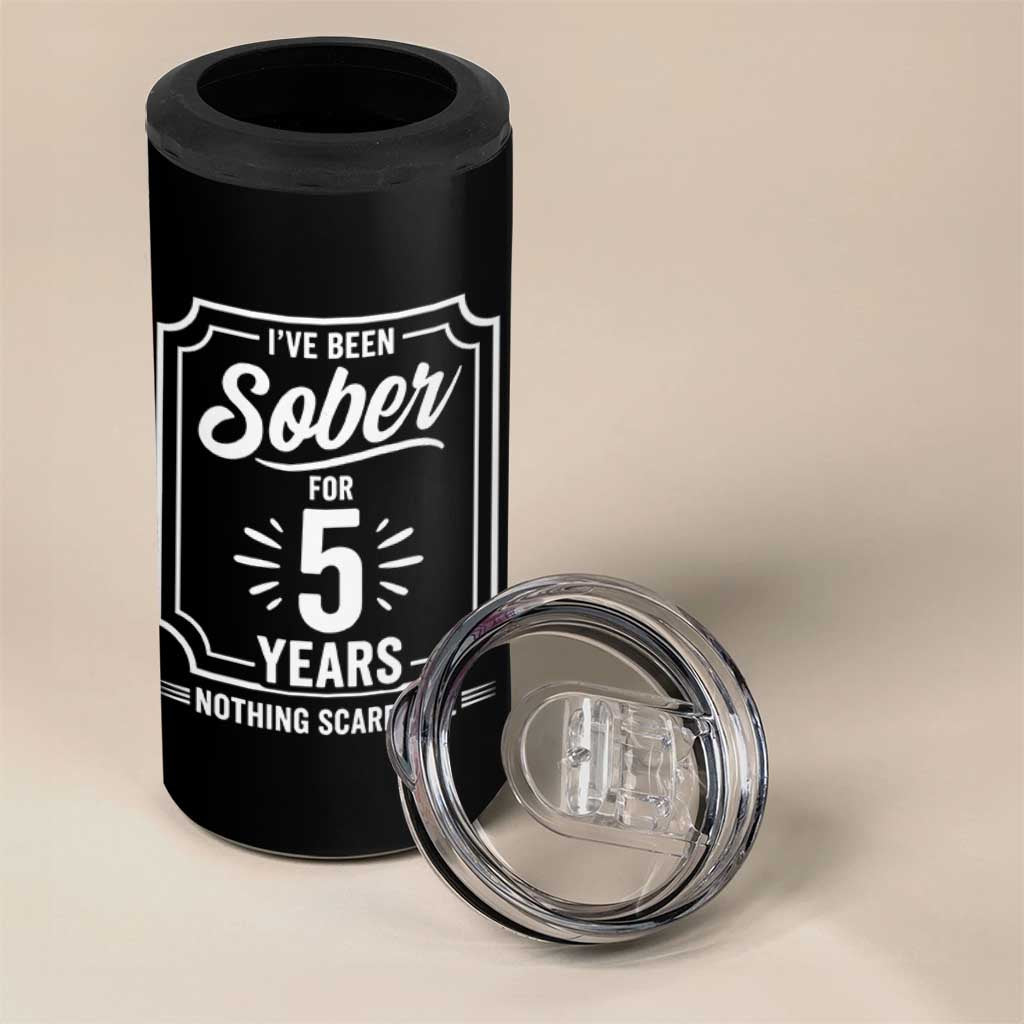 Funny 5 Year Sobriety Milestone Vintage Anniversary Badge 4 in 1 Can Cooler Tumbler I Have Been Sober For 5 Years Nothing Scares Me