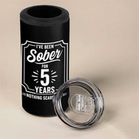 Funny 5 Year Sobriety Milestone Vintage Anniversary Badge 4 in 1 Can Cooler Tumbler I Have Been Sober For 5 Years Nothing Scares Me