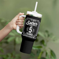 Funny 5 Year Sobriety Milestone Vintage Anniversary Badge Tumbler With Handle I Have Been Sober For 5 Years Nothing Scares Me