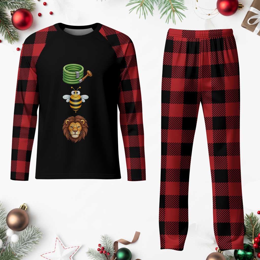 Hose Bee Lion Meme Slang Funny Sarcastic Pun Graphic Plaid Pajama Set