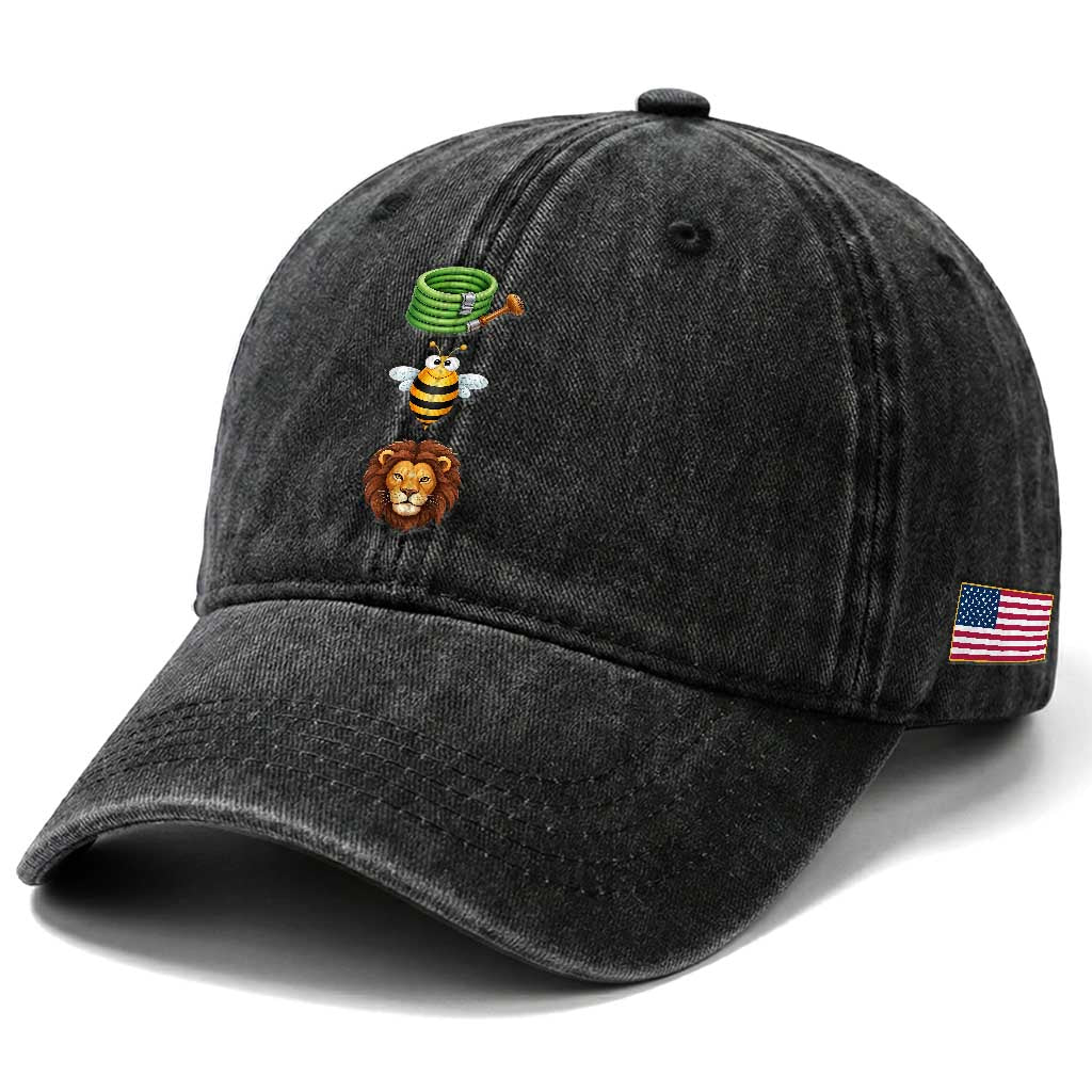 Hose Bee Lion Meme Slang Funny Sarcastic Pun Graphic Washed Cotton Baseball Cap