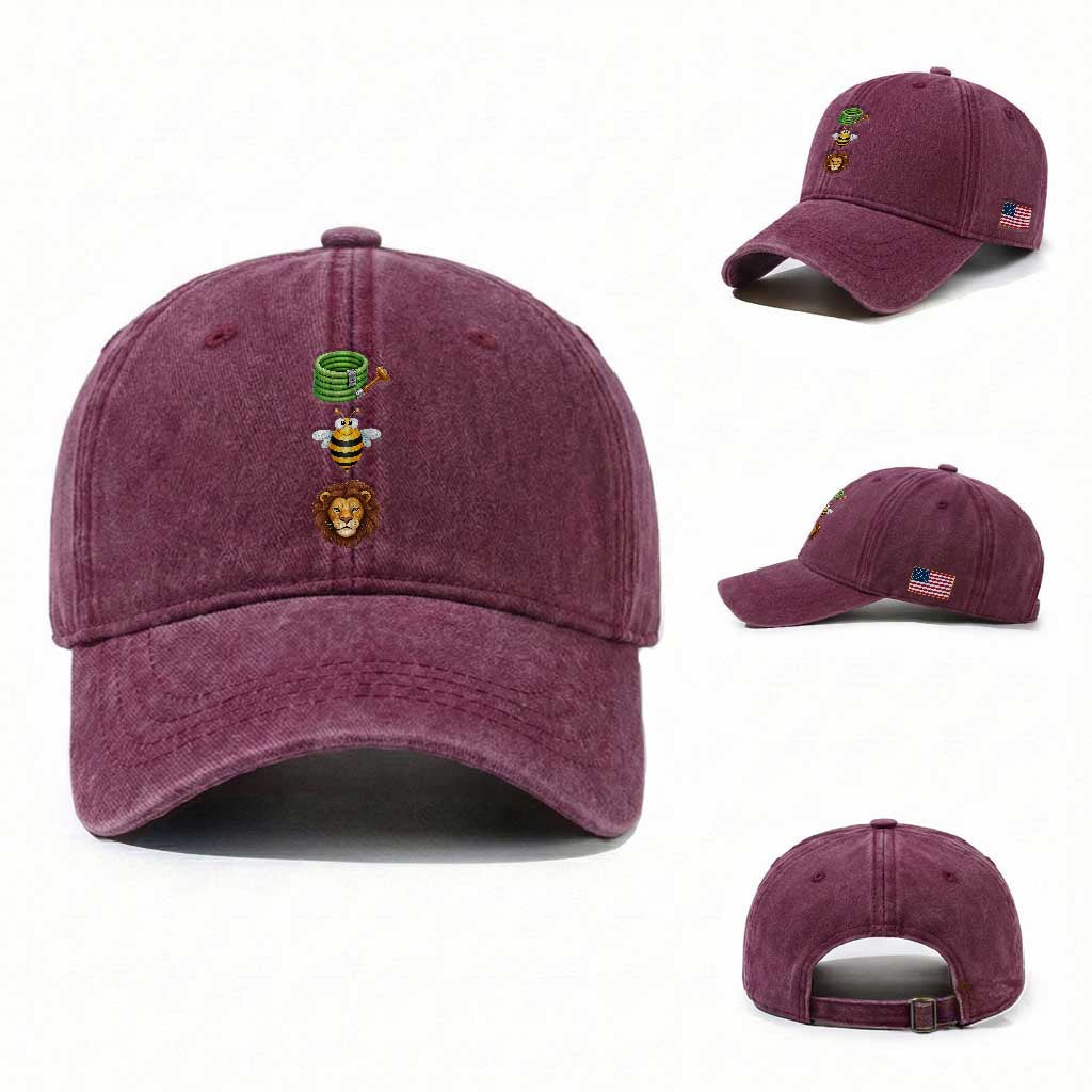 Hose Bee Lion Meme Slang Funny Sarcastic Pun Graphic Washed Cotton Baseball Cap