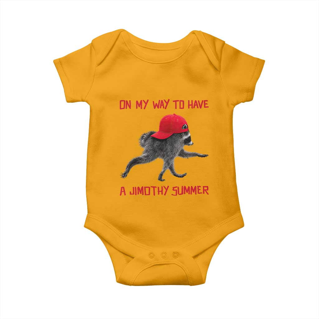 On My Way To Have A Jimothy Summer Baby Onesie Funny Viral Seattle Raccoon Wearing Red Cap