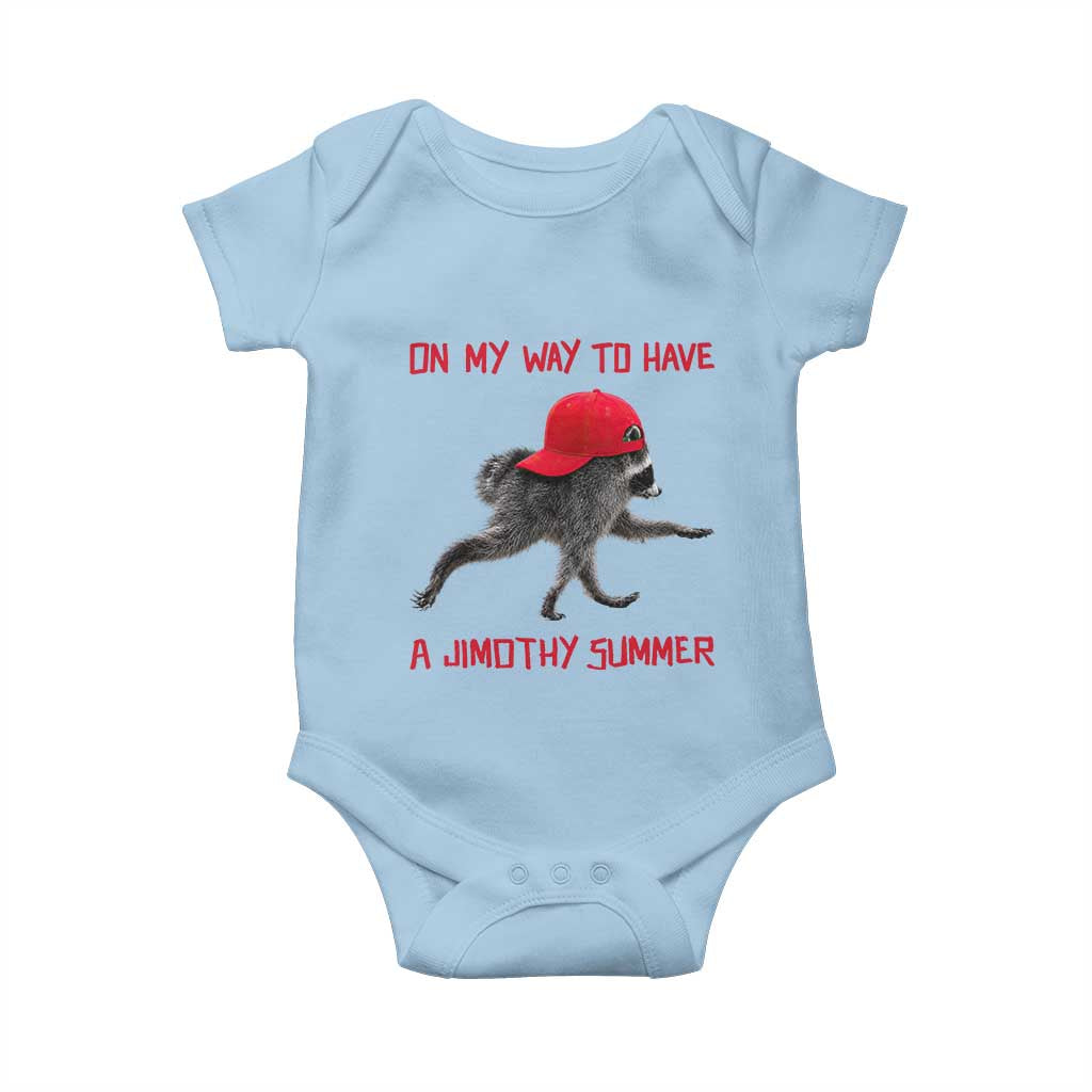 On My Way To Have A Jimothy Summer Baby Onesie Funny Viral Seattle Raccoon Wearing Red Cap