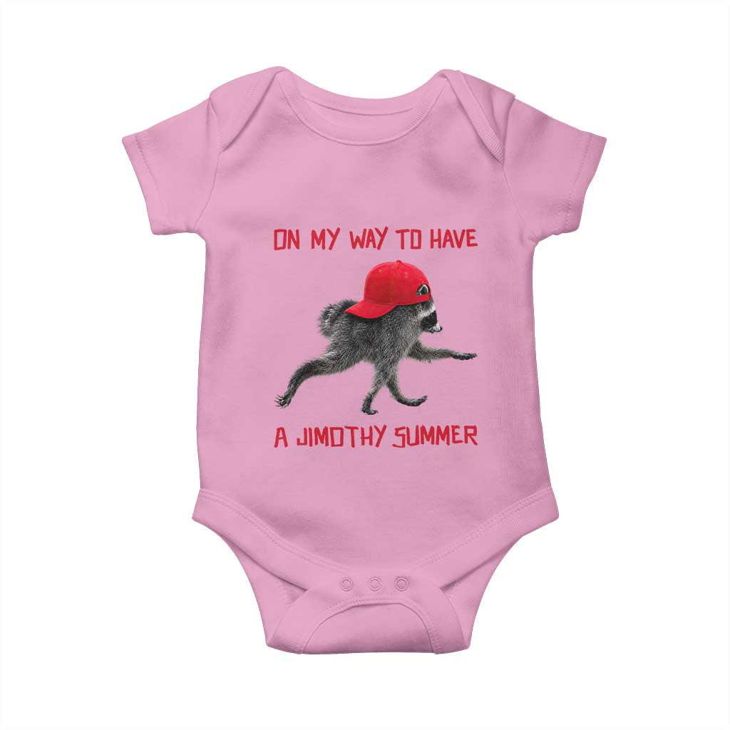 On My Way To Have A Jimothy Summer Baby Onesie Funny Viral Seattle Raccoon Wearing Red Cap