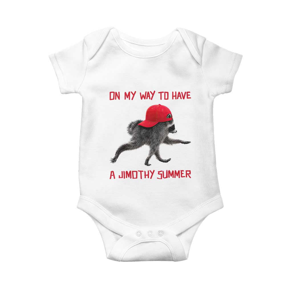 On My Way To Have A Jimothy Summer Baby Onesie Funny Viral Seattle Raccoon Wearing Red Cap