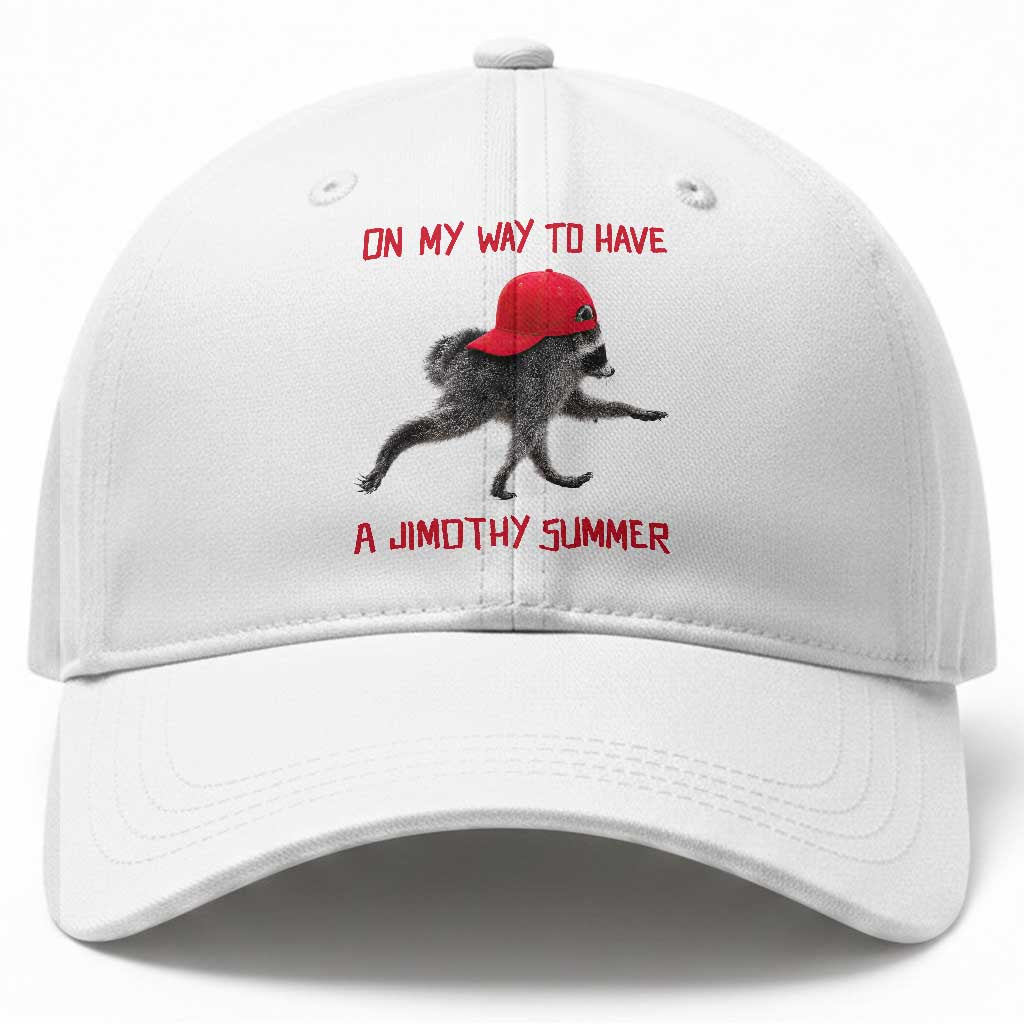 On My Way To Have A Jimothy Summer Baseball Cap Funny Viral Seattle Raccoon Wearing Red Cap