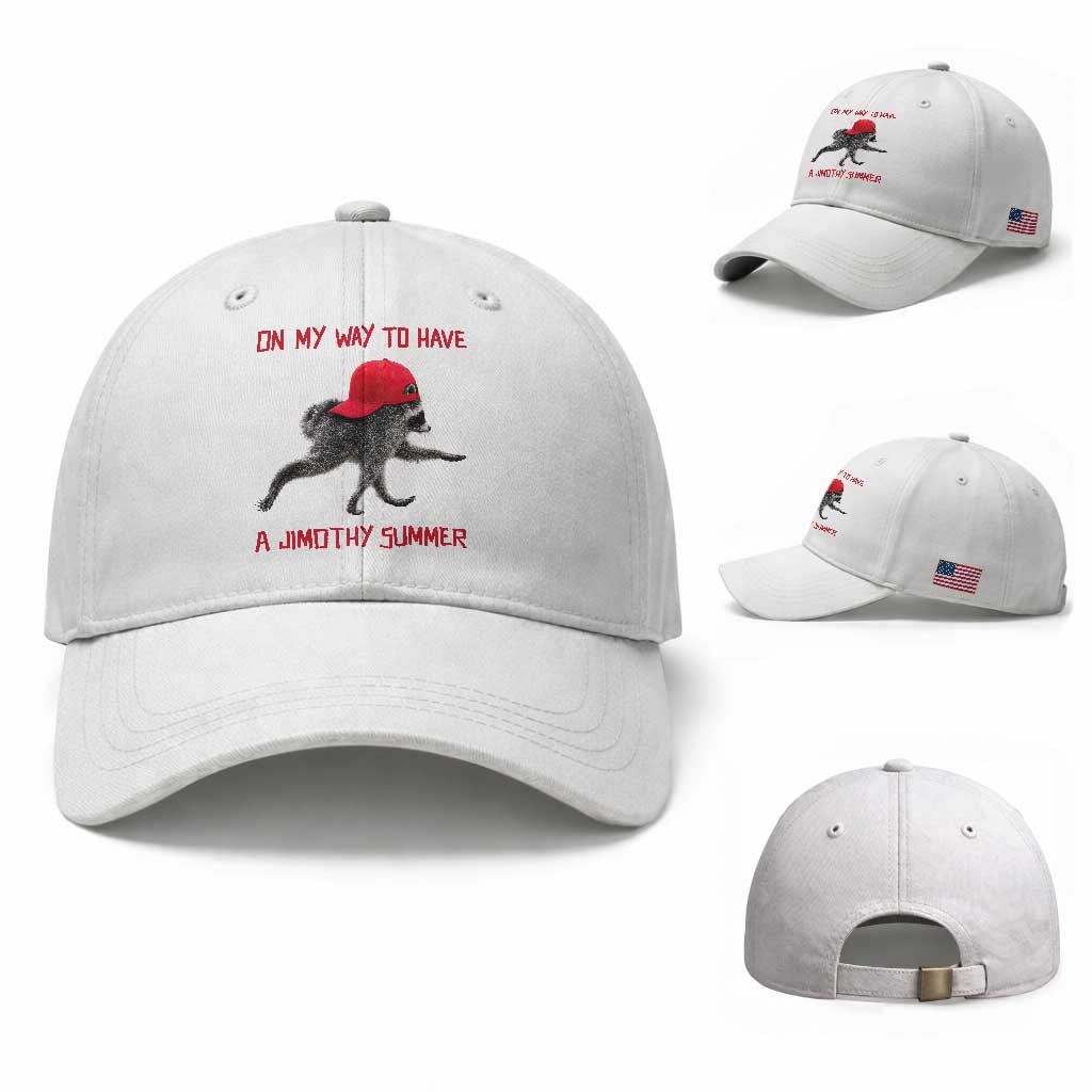 On My Way To Have A Jimothy Summer Baseball Cap Funny Viral Seattle Raccoon Wearing Red Cap